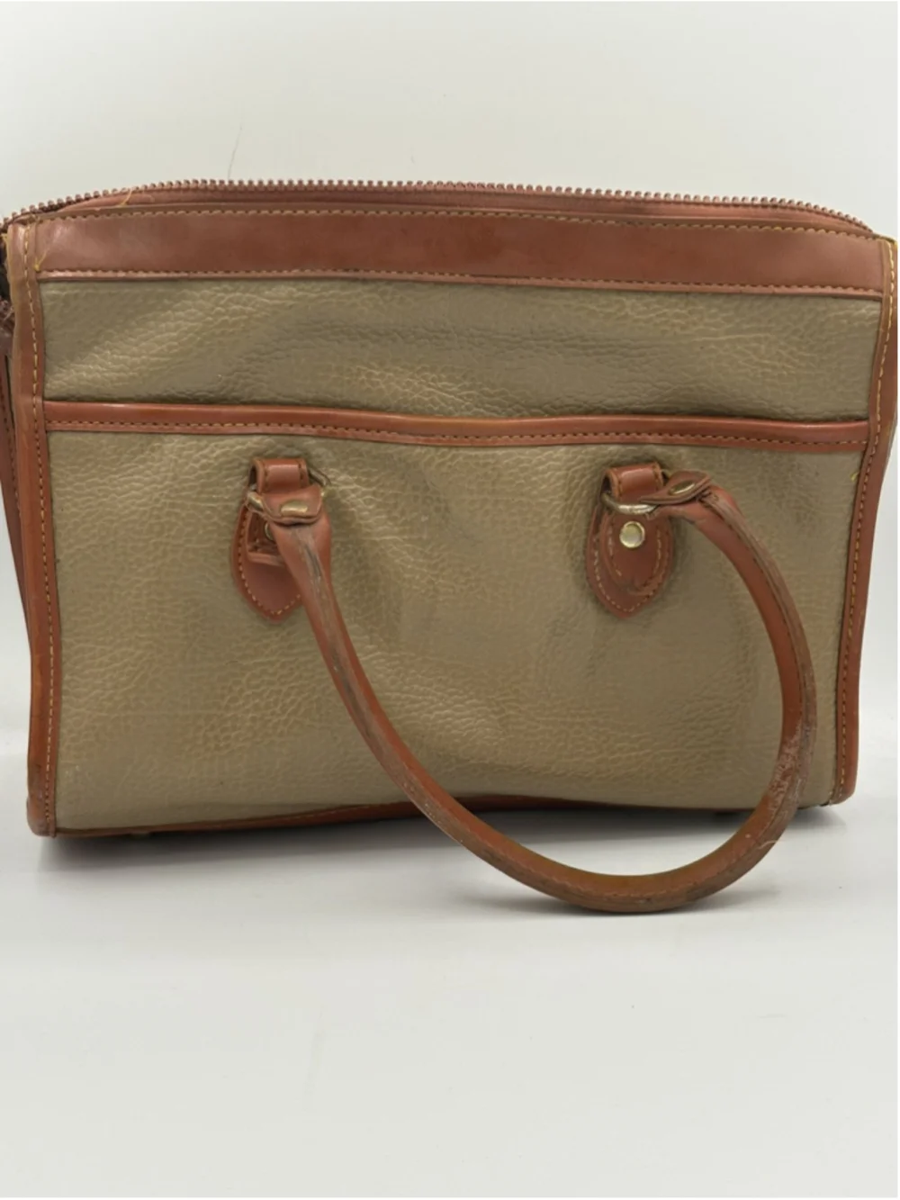 Dooney & Bourke Brown Olive Satchel Bag with Logo, Bag Charm, Zip, Gold Hardware